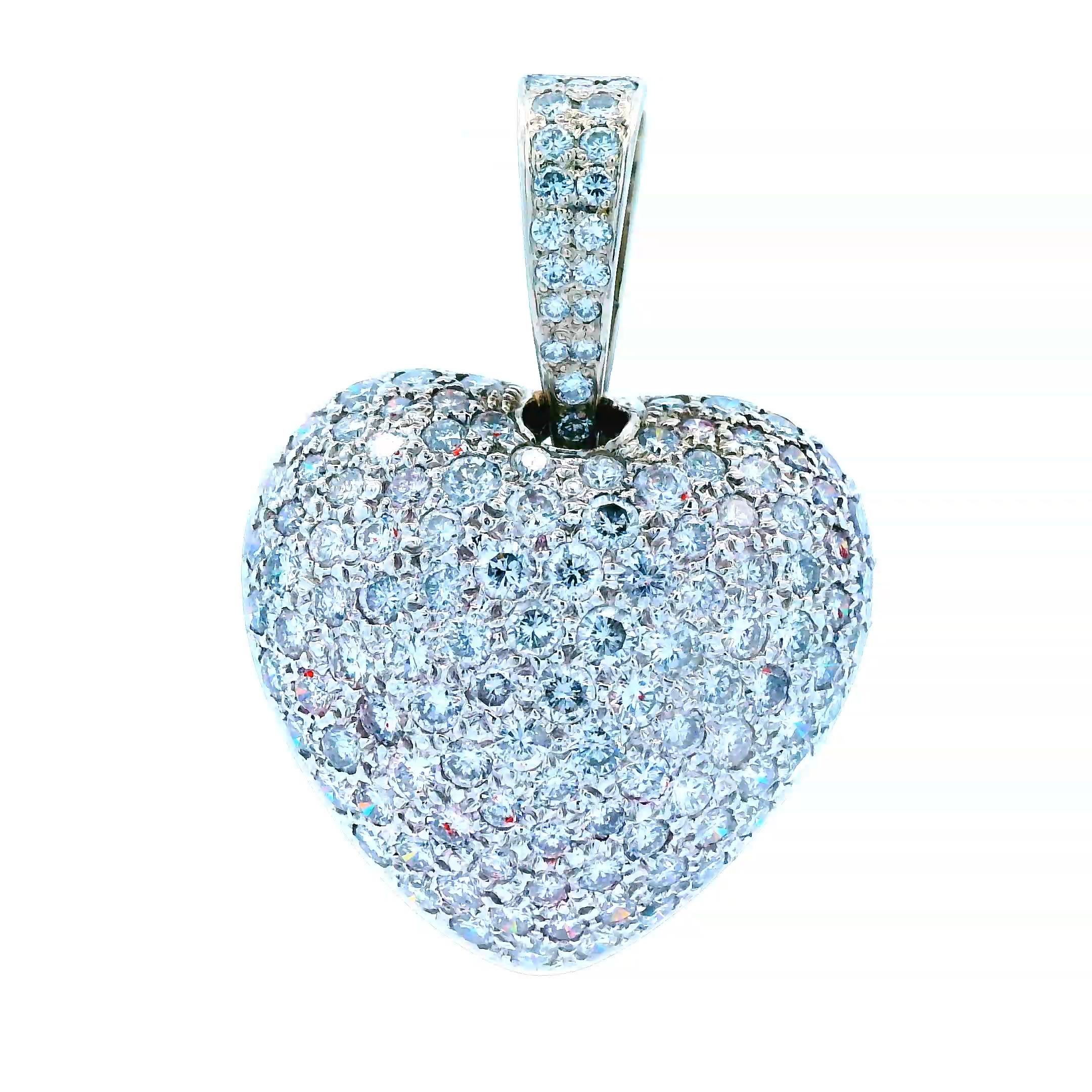 14K White Gold Diamond Pave Puffy Heart Pendant  In Excellent Condition For Sale In Lexington, KY