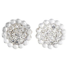 14 Karat White Gold Diamond Pave Round Stud Push Back Earrings