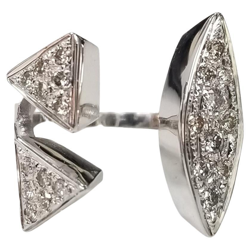 14K White Gold Diamond Pave' Split Cuff-Style Ring