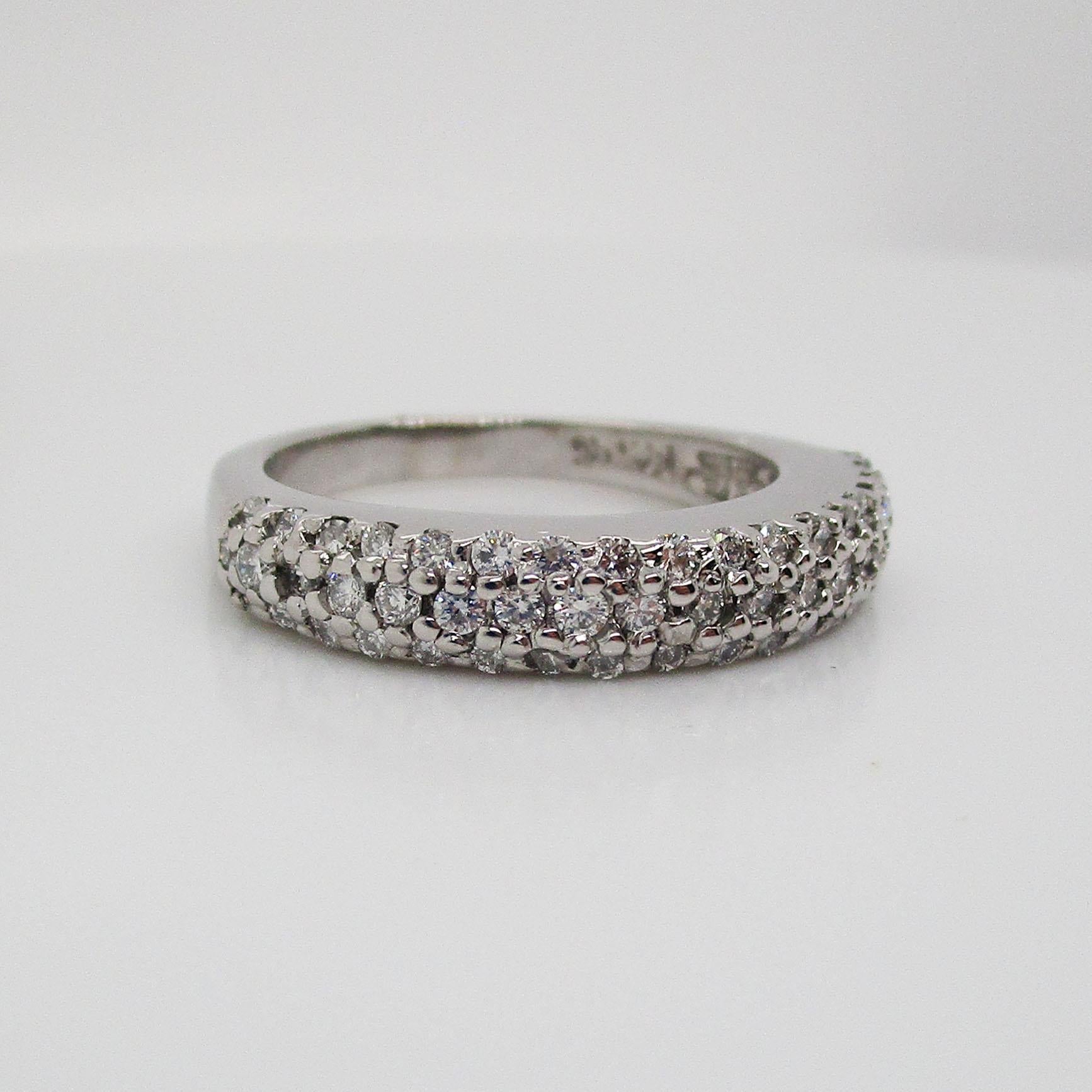 Modern 14 Karat White Gold Diamond Pavé Style Band