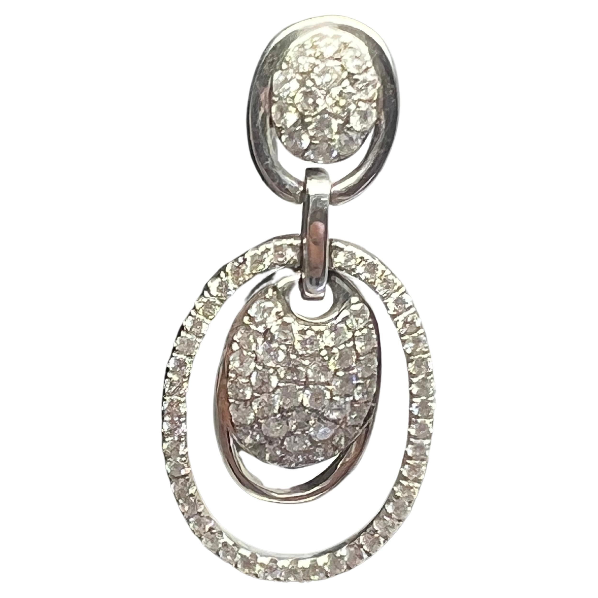 14k White Gold Diamond Pavee' Drop Dangle Oval Earrings For Sale