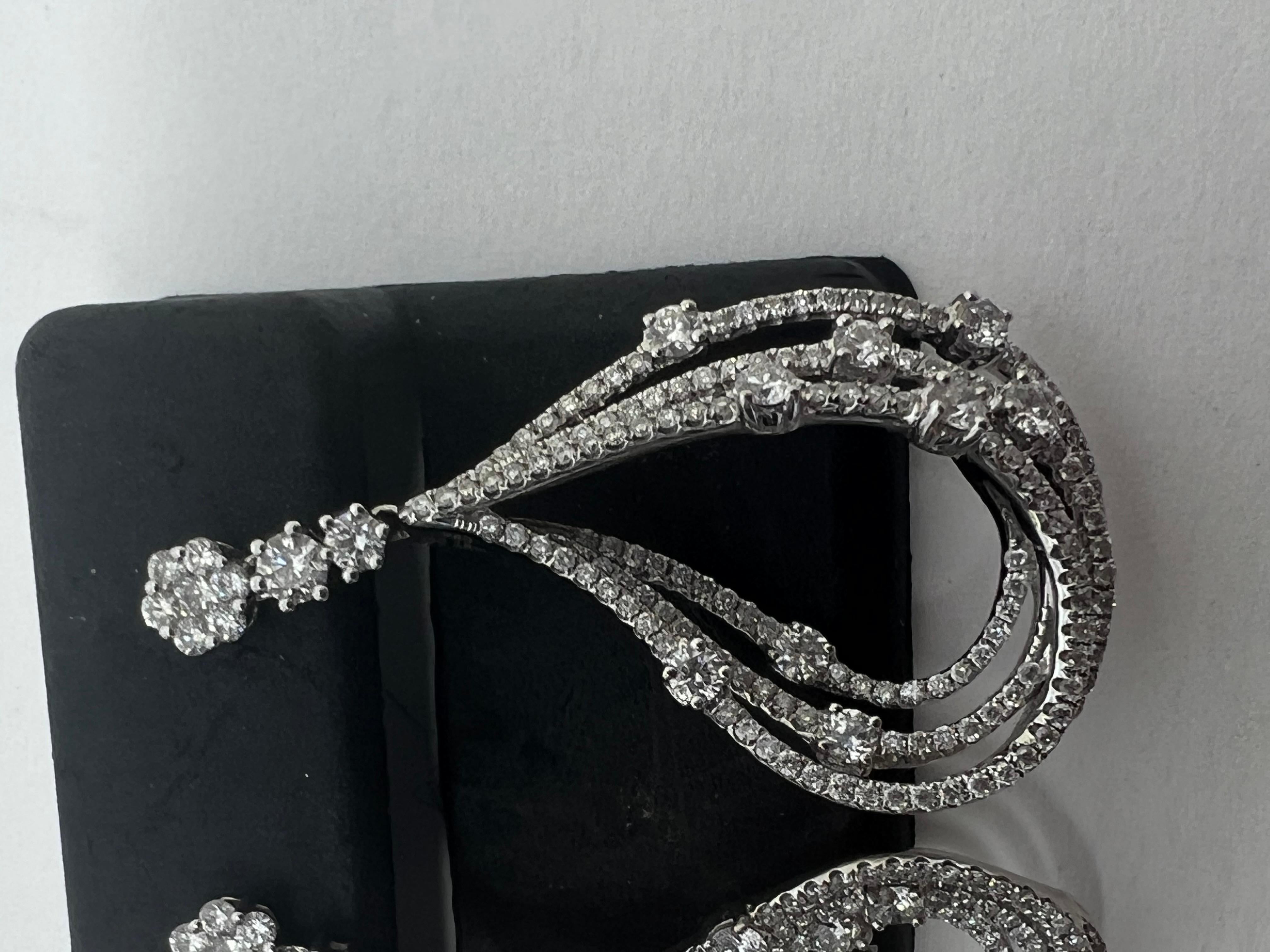 Art Deco 14k White Gold Diamond Pavee' Drop Dangle Stackable Flower Earrings For Sale