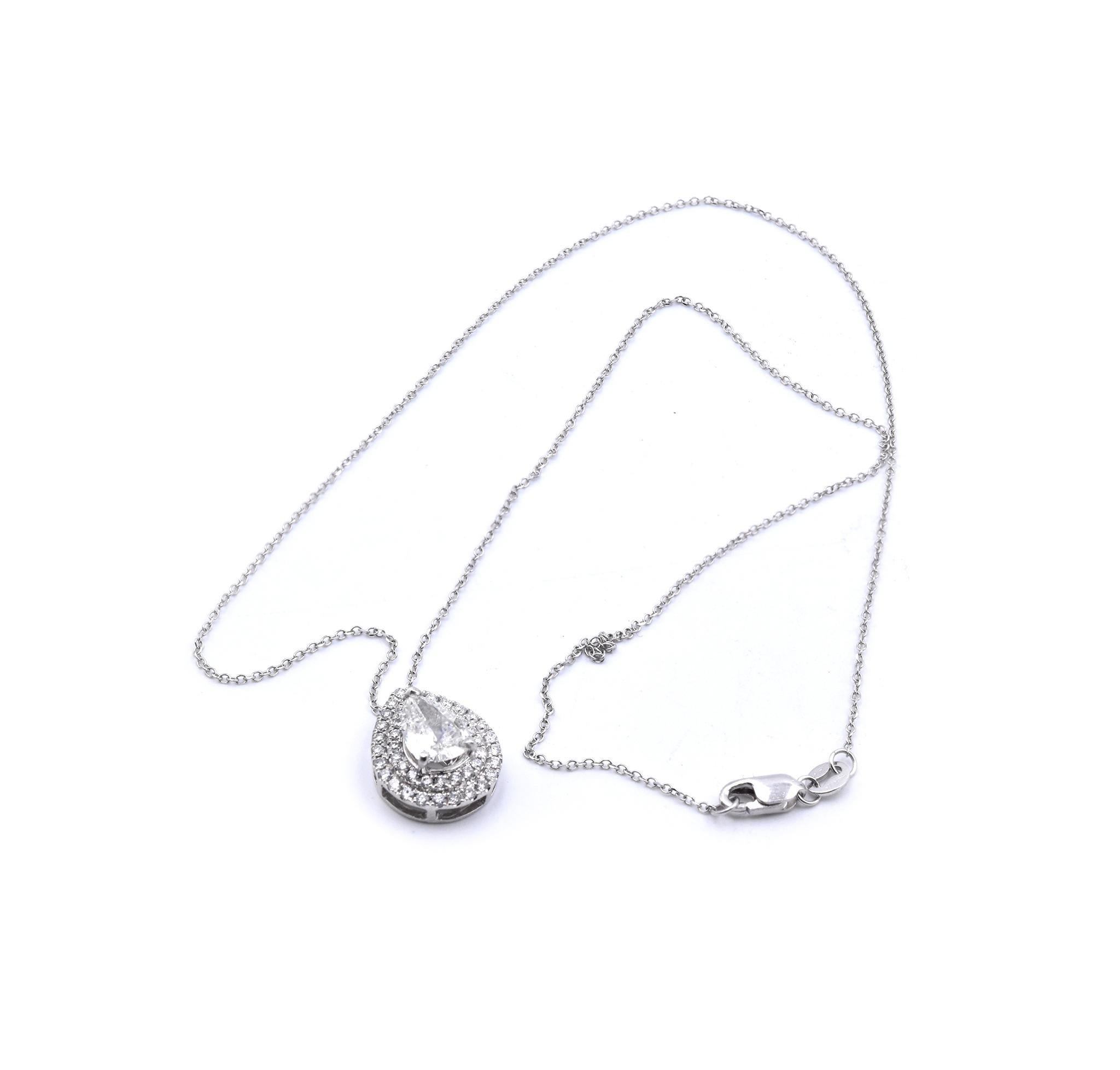 14 Karat White Gold Diamond Pear Pendant Necklace In Excellent Condition In Scottsdale, AZ