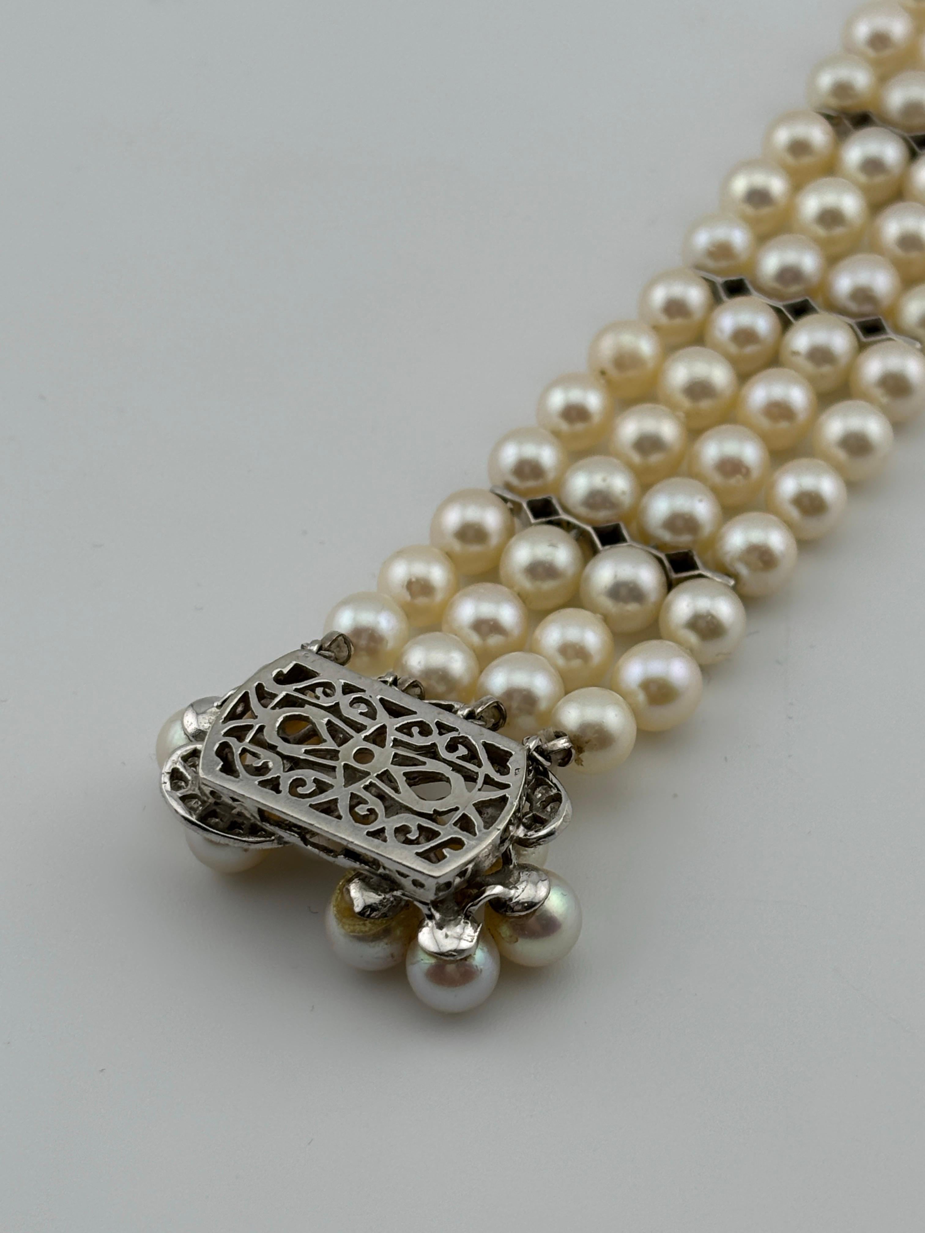 14k White Gold Diamond & Pearl Bracelet For Sale 6