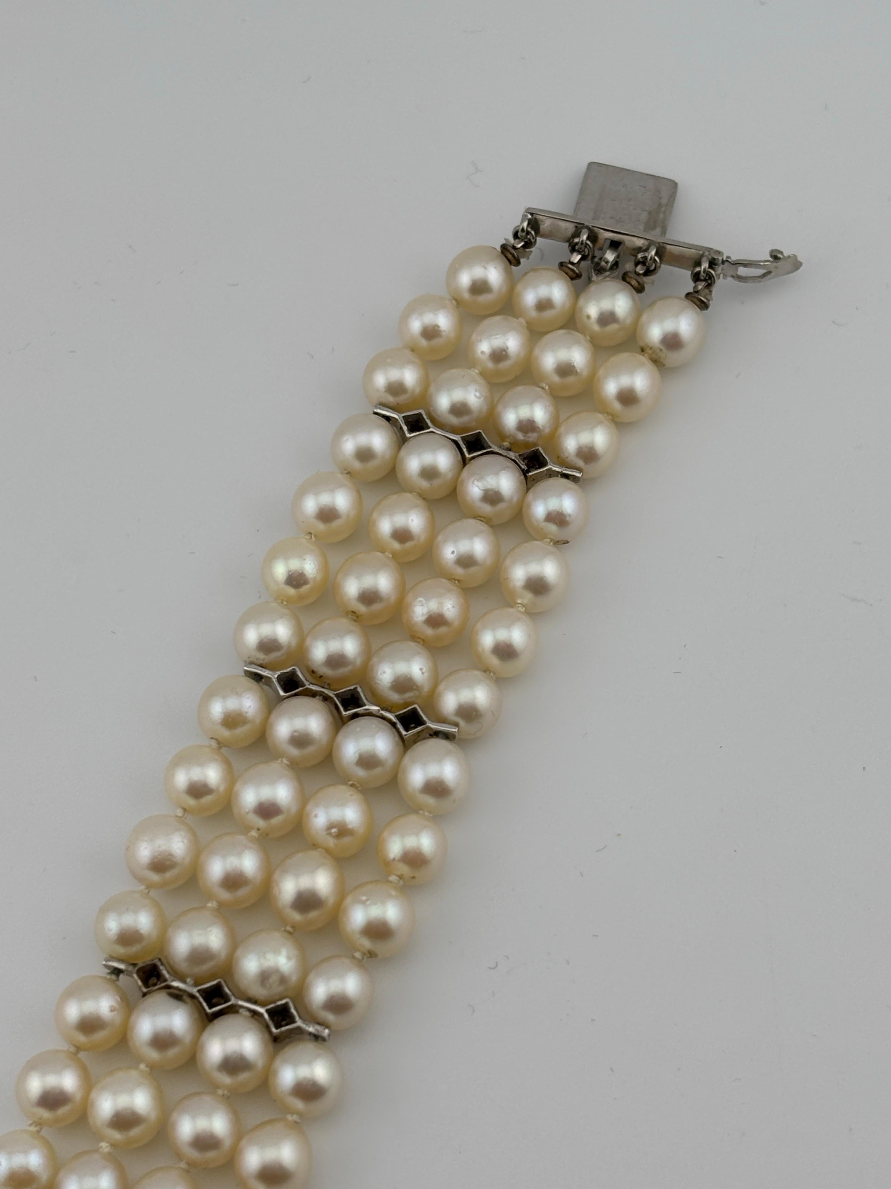 14k White Gold Diamond & Pearl Bracelet For Sale 10