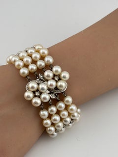 14k White Gold Diamond & Pearl Bracelet