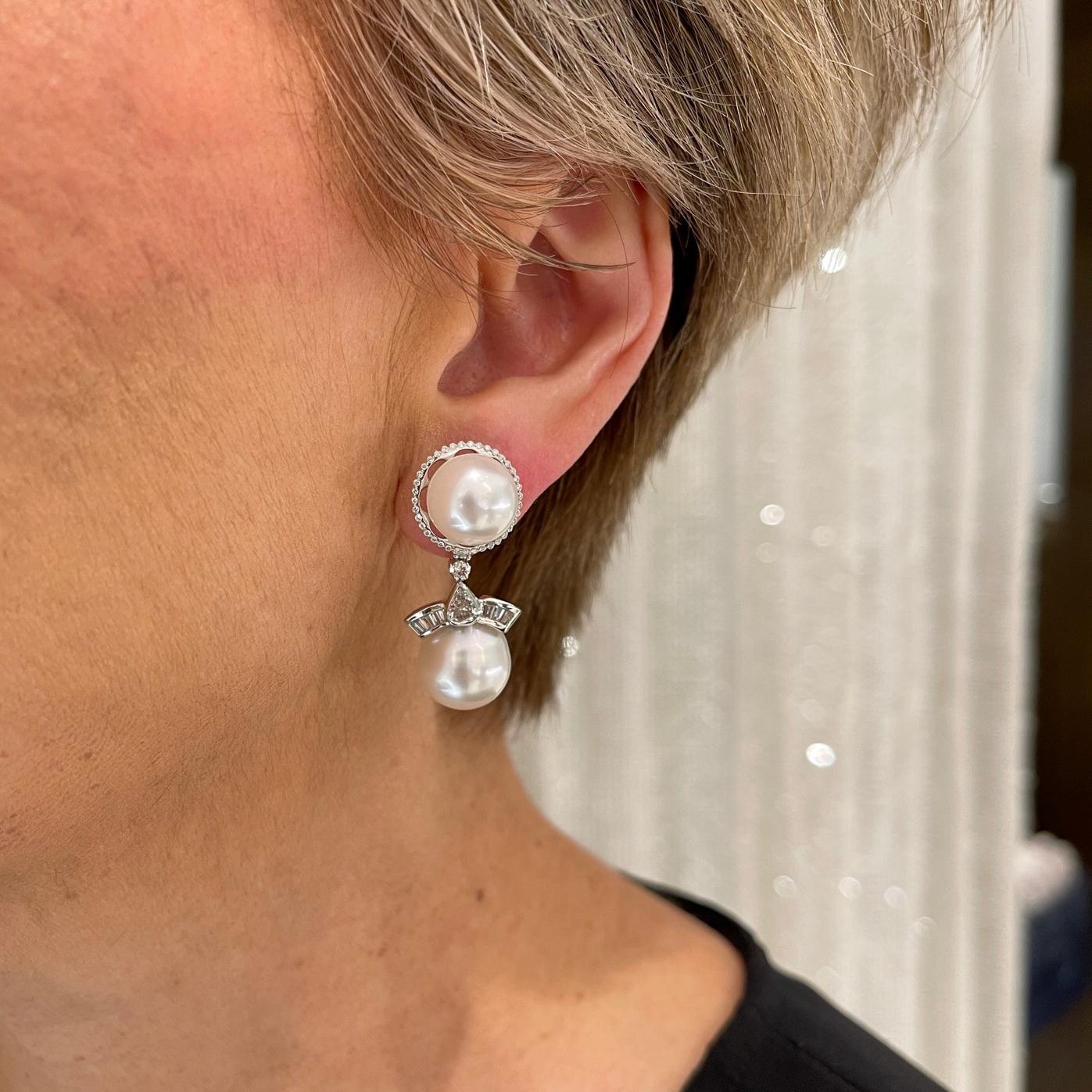14k White Gold Diamond & Pearl Earring Jackets 3