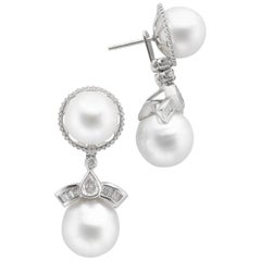 boucles d'oreilles en or blanc 14k avec diamant & perles