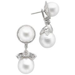 14k White Gold Diamond & Pearl Earring Jackets