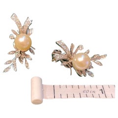 14K Weißgold Diamant Perlen Paar Ohrringe