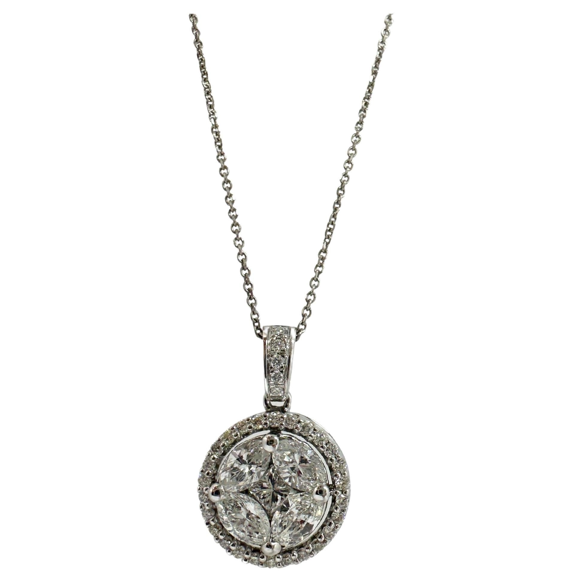 14K White Gold Diamond Pendant Necklace with Chain