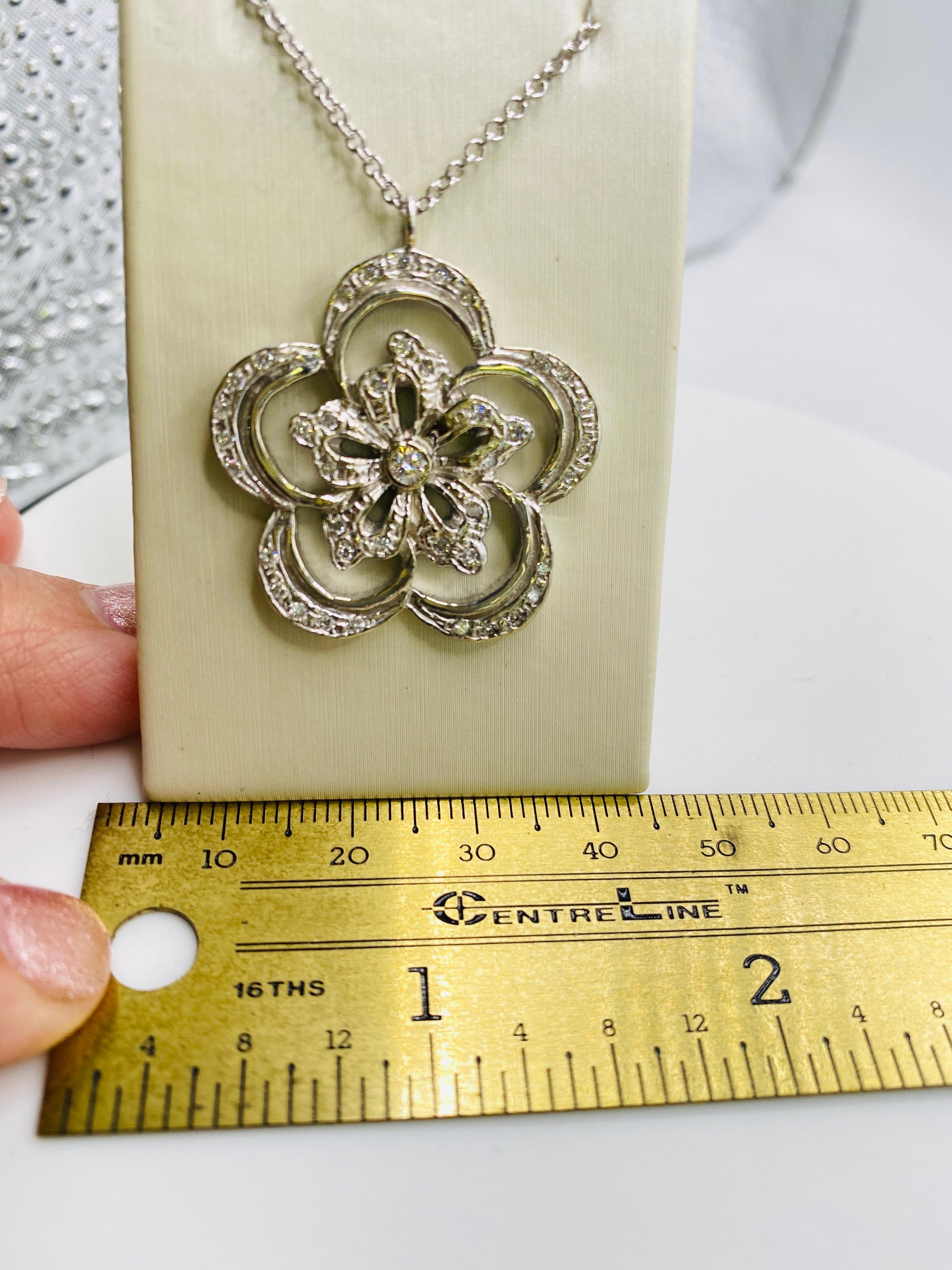 Brilliant Cut Diamond Flower Pendant on White Gold Chain