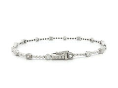 Pulsera apilable de oro blanco de 14k con diamantes, de eslabones pequeños cuadrados y redondos