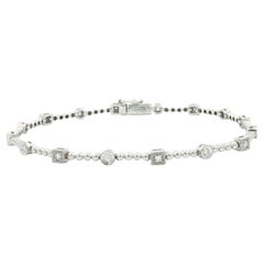Pulsera apilable de oro blanco de 14k con diamantes, de eslabones pequeños cuadrados y redondos