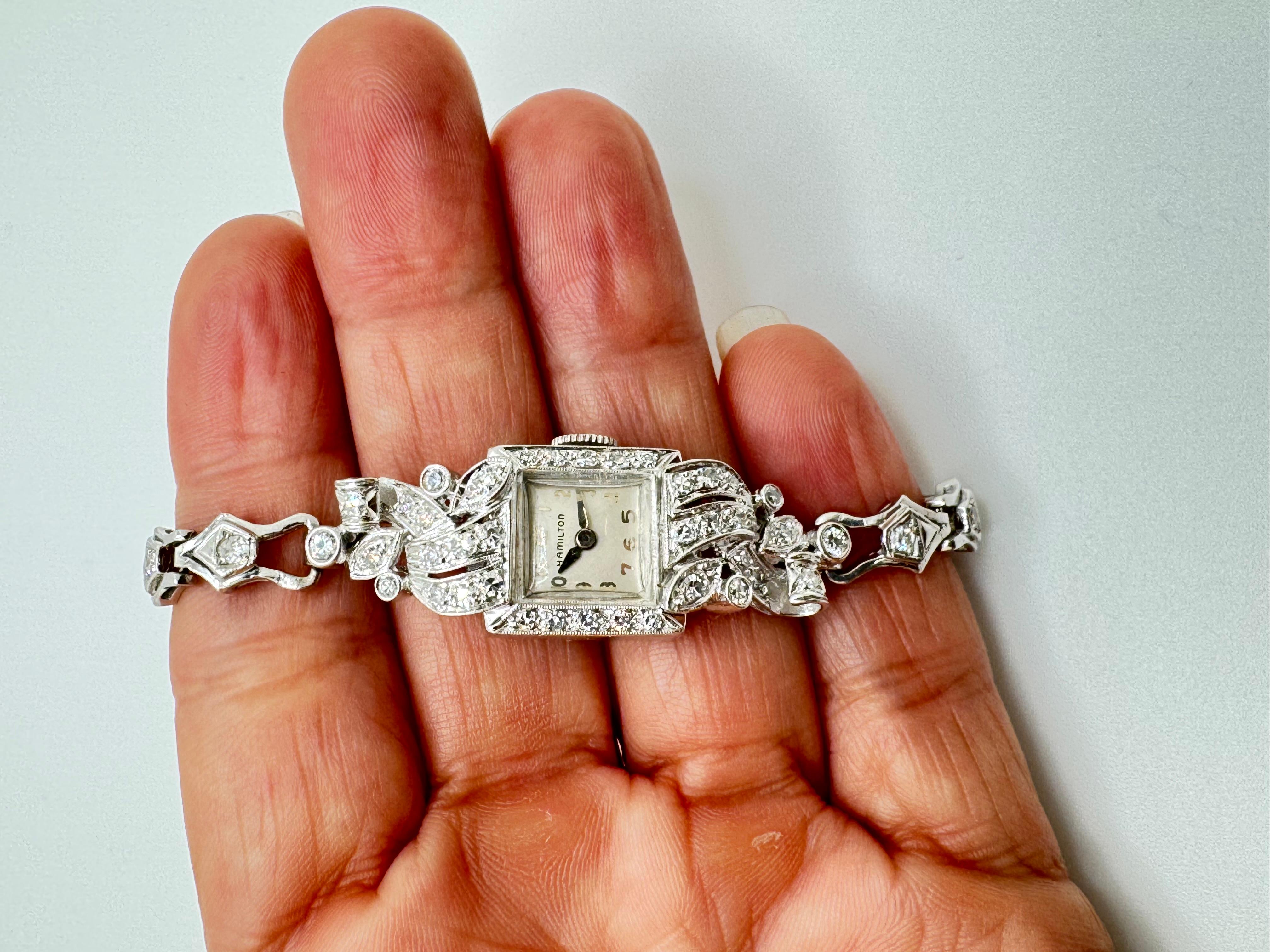 Hamilton-Uhr aus 14 Karat Weißgold, Diamant und Platin im Zustand „Gut“ im Angebot in Palm Desert, CA