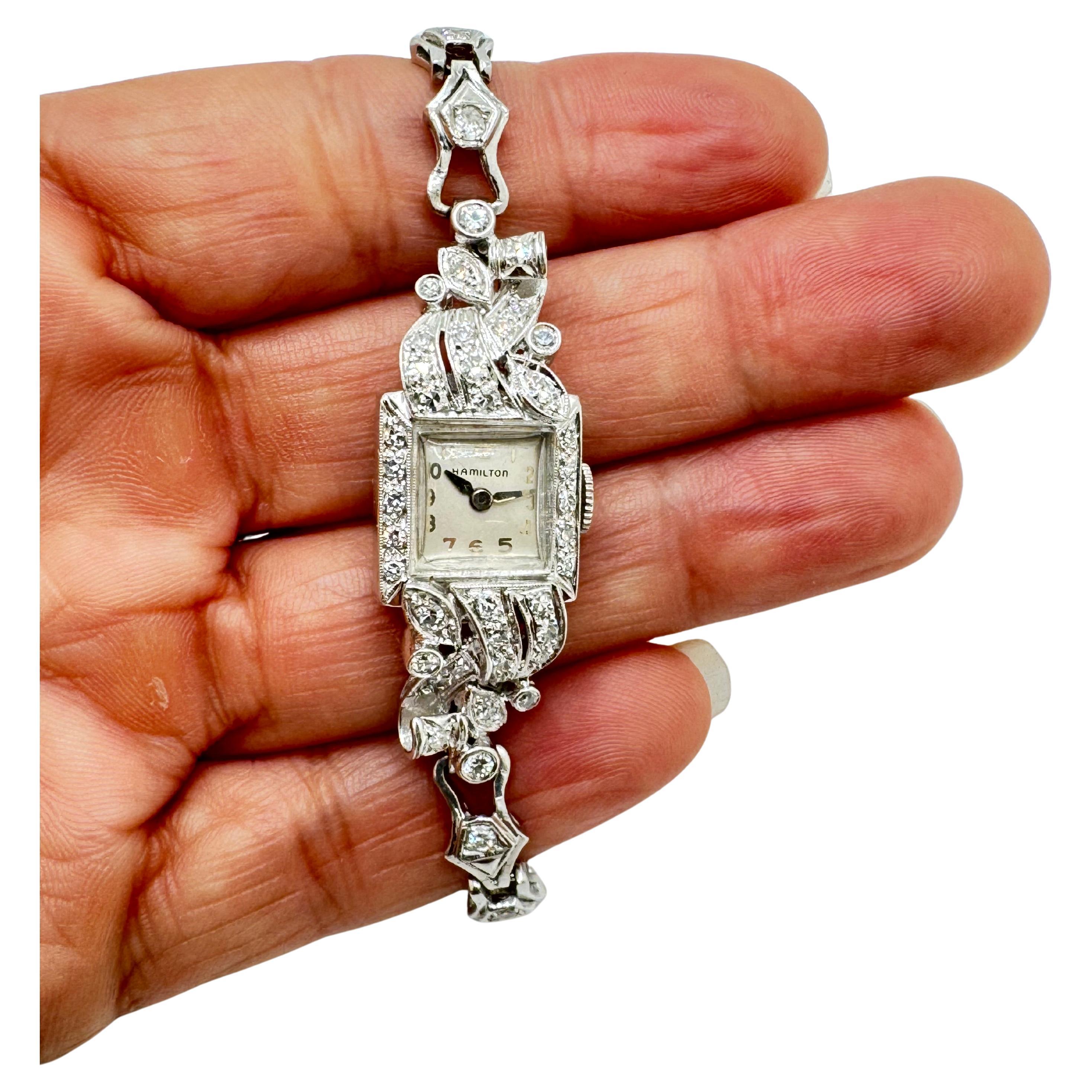 Orologio Hamilton in oro bianco 14k, diamanti e platino