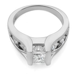 Anillo de compromiso de oro blanco de 14 quilates con diamantes talla princesa para mujer 2,61 quilates