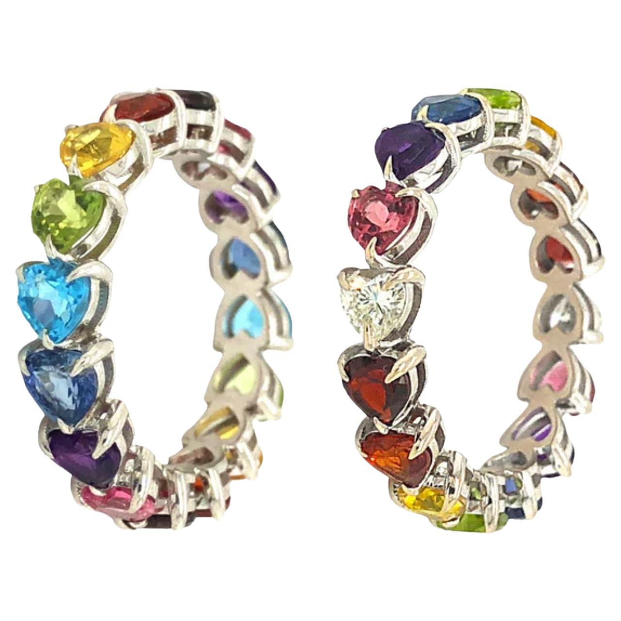 14K White Gold Diamond Rainbow Ring, Size 4 For Sale