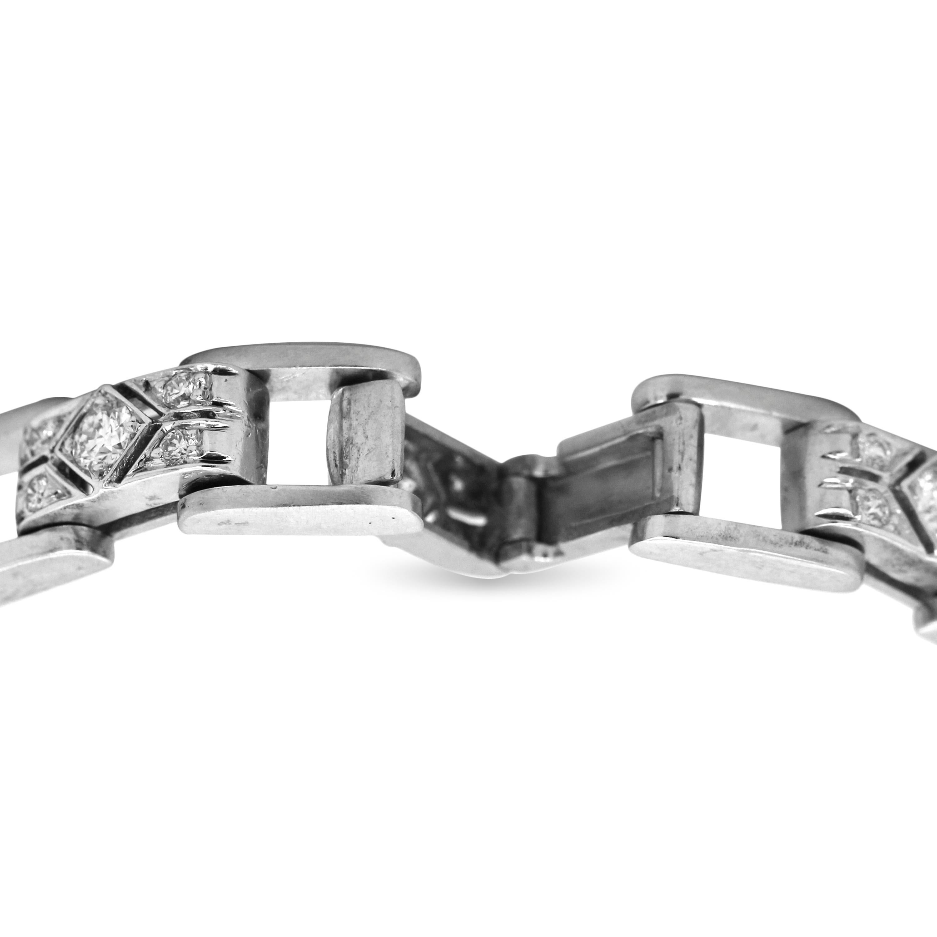 Contemporary 14 Karat White Gold Diamond Rectangle Link Retro Unisex Bracelet
