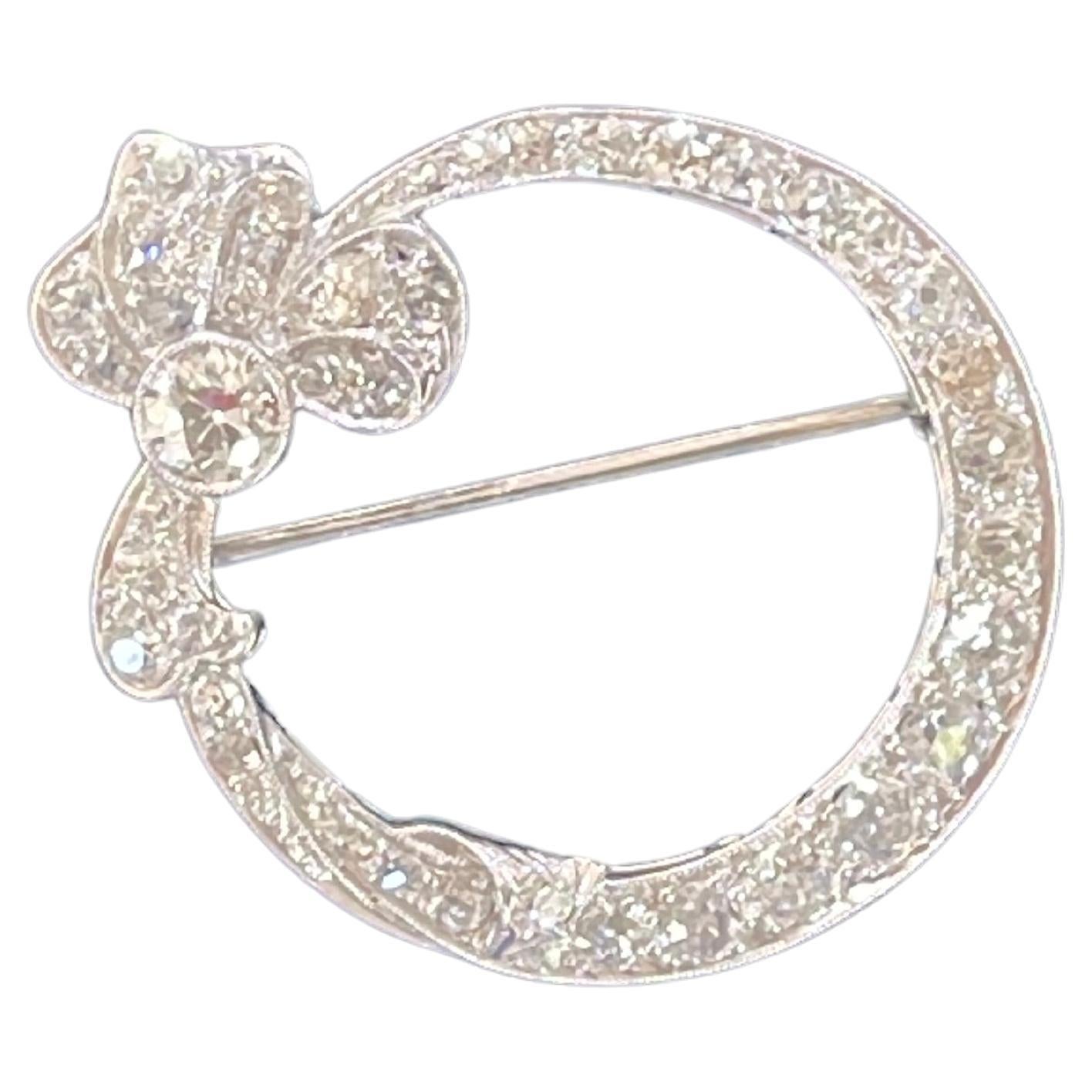 14K White Gold Diamond Ribbon Brooch Pin