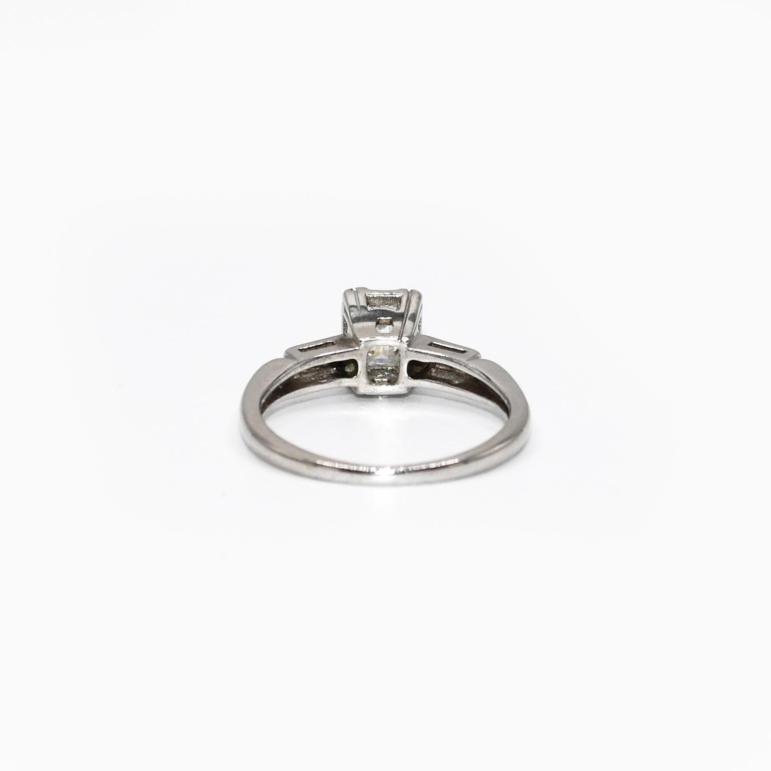 Emerald Cut 14K White Gold Diamond Ring, 2.3g For Sale