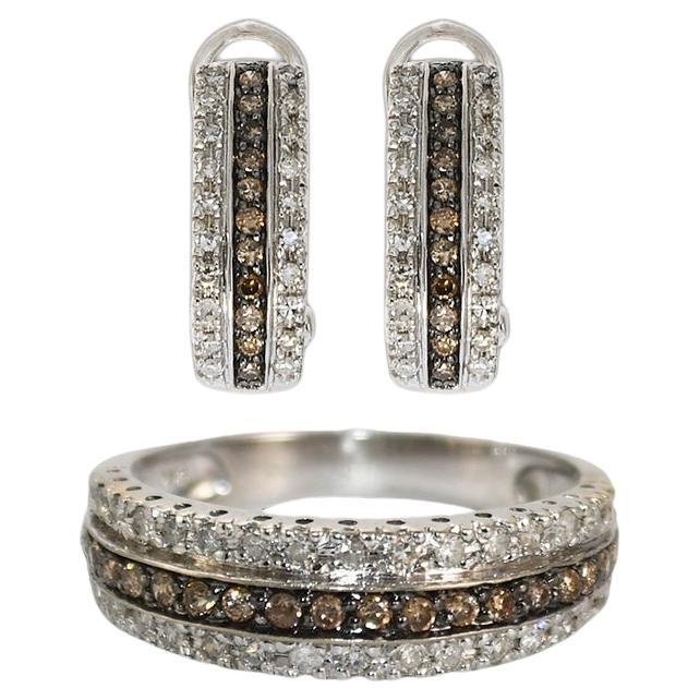 14K White Gold Diamond Ring & Earrings Set 1.35ct