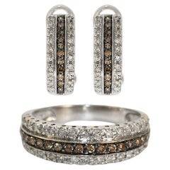 Retro 14K White Gold Diamond Ring & Earrings Set 1.35ct
