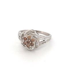 14k White Gold with Champagne Diamond Flower Cluster Ring