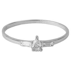 14k White Gold Diamond Ring Pear Cut Diamond Ring Baguette Diamond Ring