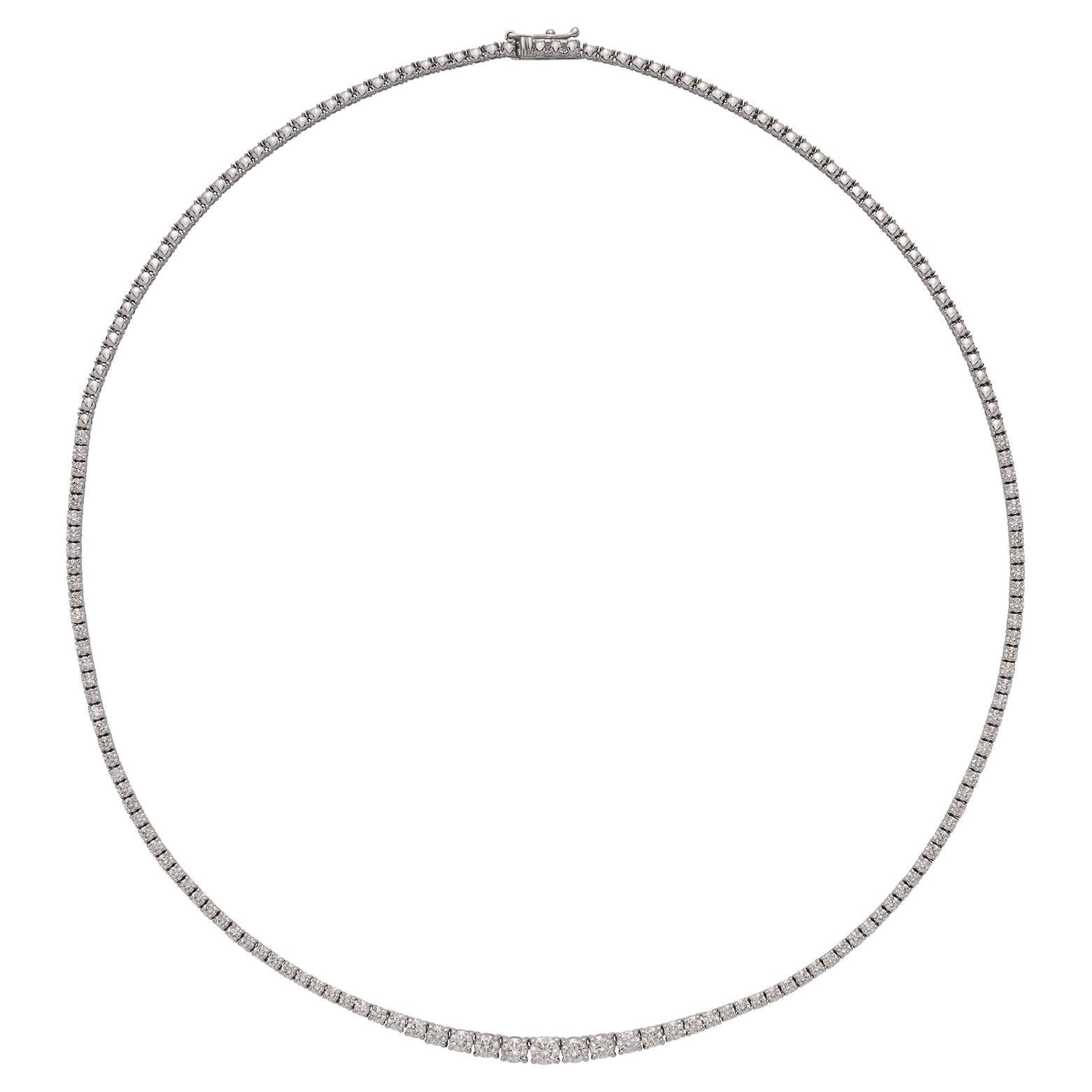 14k White Gold Diamond Riviere Necklace