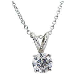 14K White Gold Diamond Round Brilliant Cut 0.75 Carat Solitaire Pendant Necklace