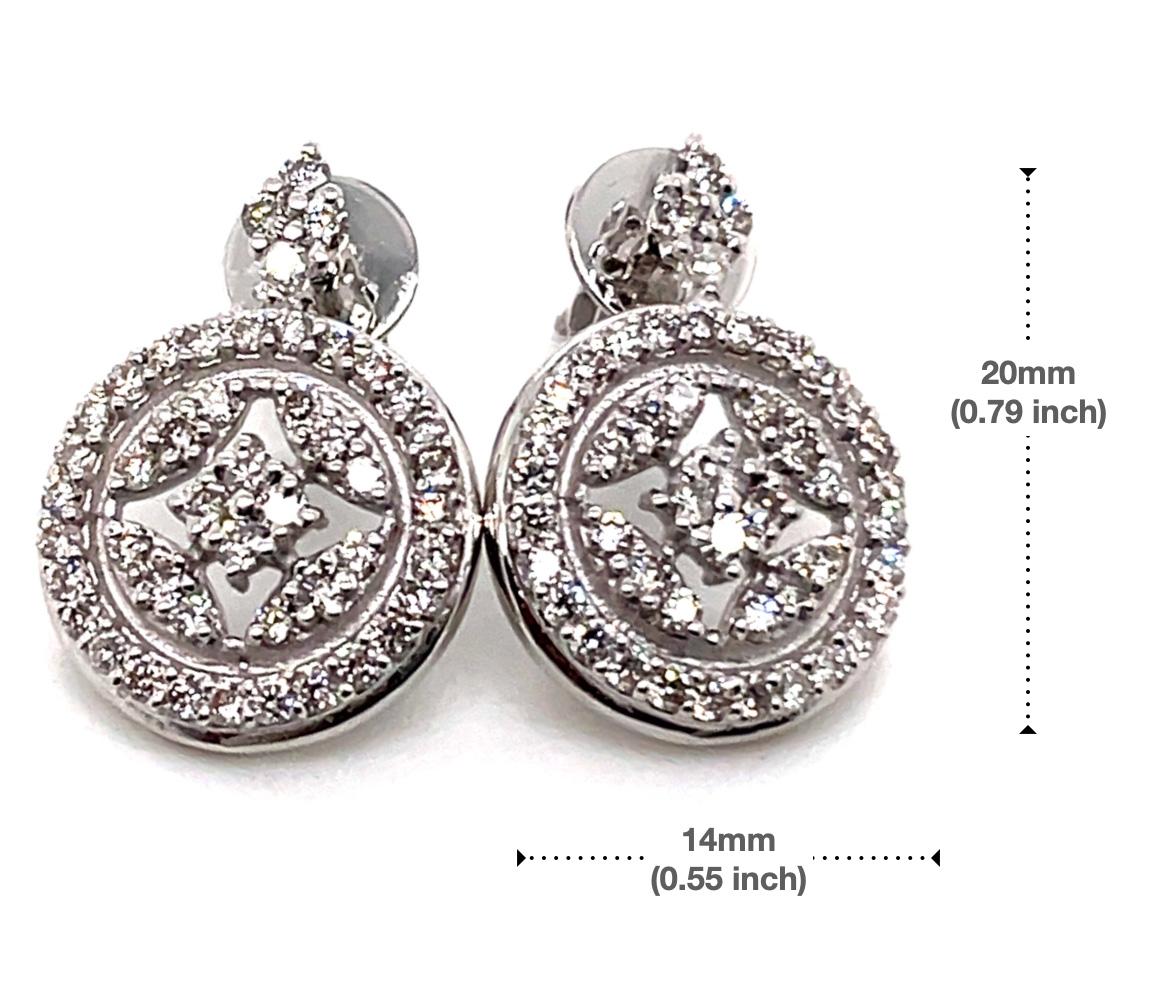 Boucles d'oreilles en or blanc 14k diamant rond en pavé, 1.34 cts en vente 4