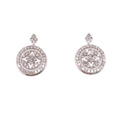 14k White Gold Diamond Round Pave Diamond Earrings, 1.34 Cts