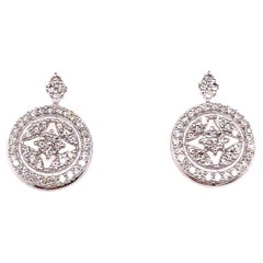 Boucles d'oreilles en or blanc 14k diamant rond en pavé, 1.34 cts
