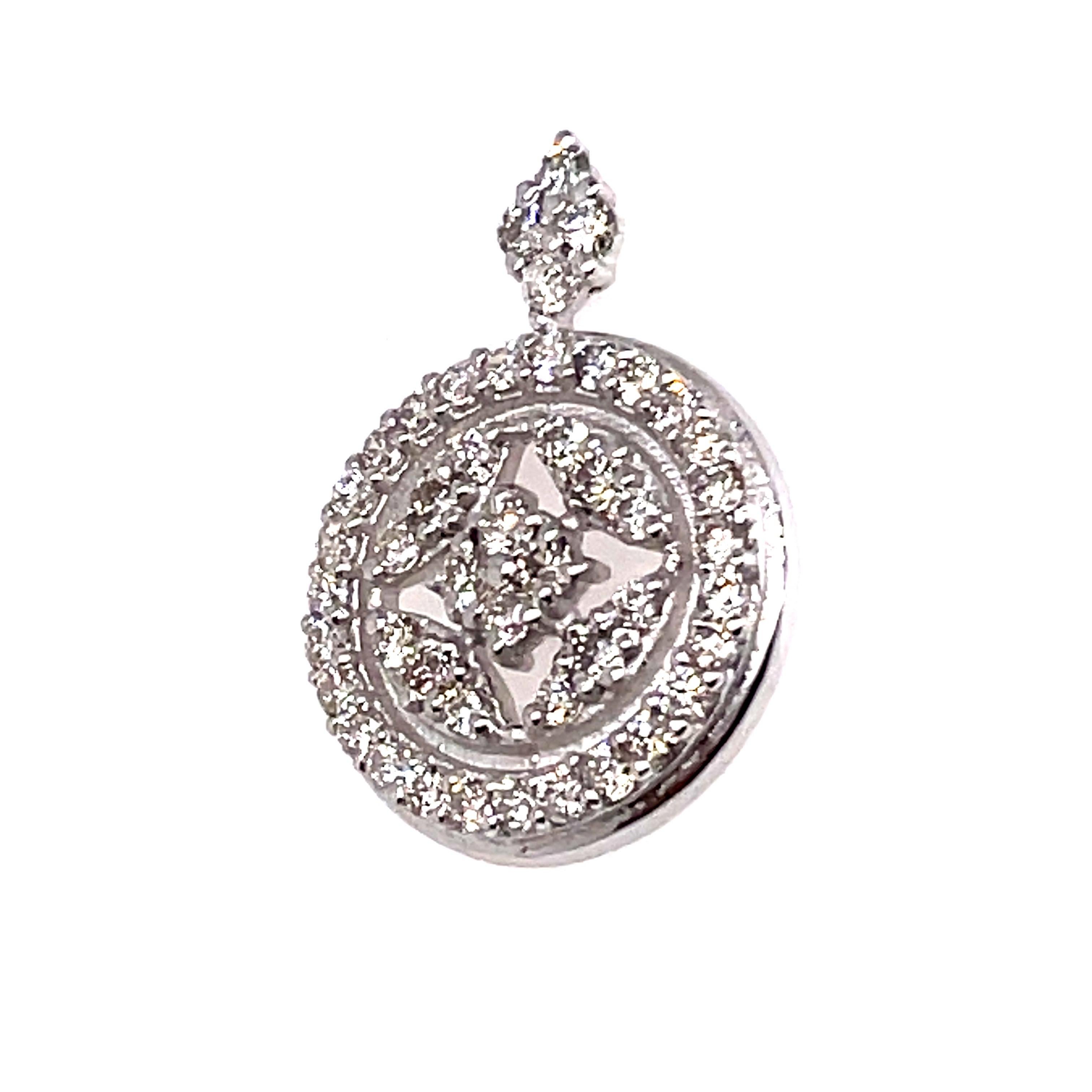 Contemporary 14k White Gold Diamond Round Pave Diamond Earrings For Sale