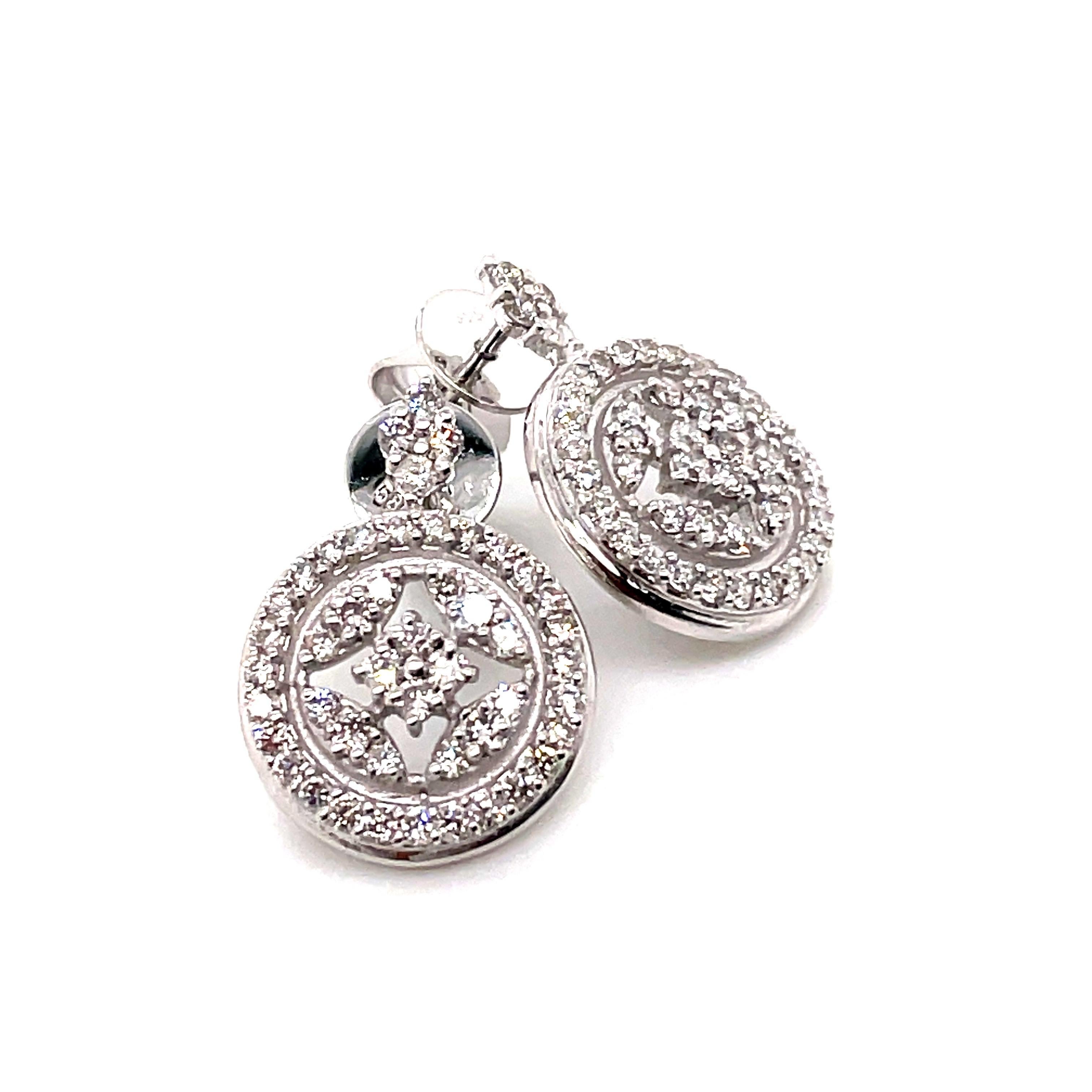 14k White Gold Diamond Round Pave Diamond Earrings For Sale 2