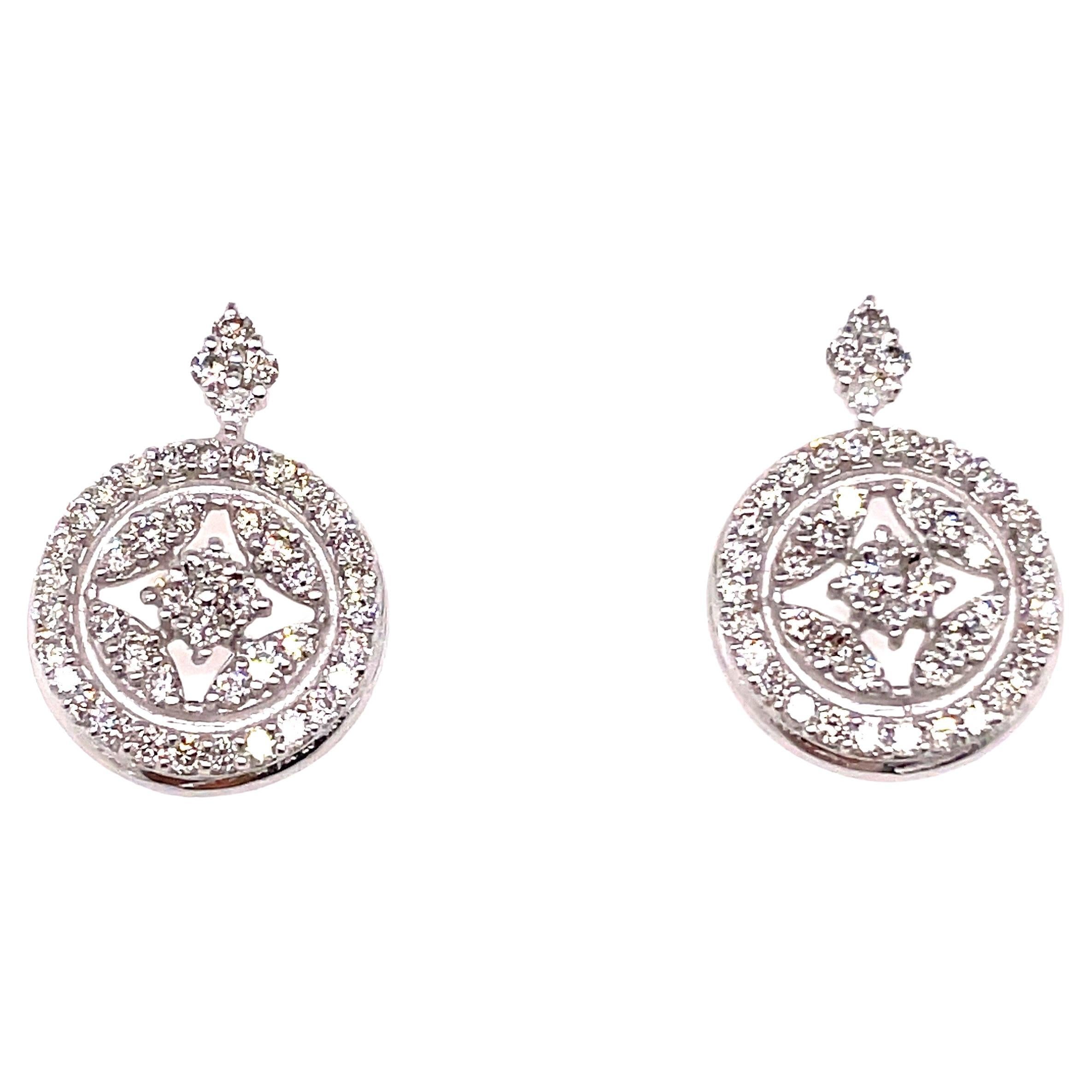 14k White Gold Diamond Round Pave Diamond Earrings For Sale