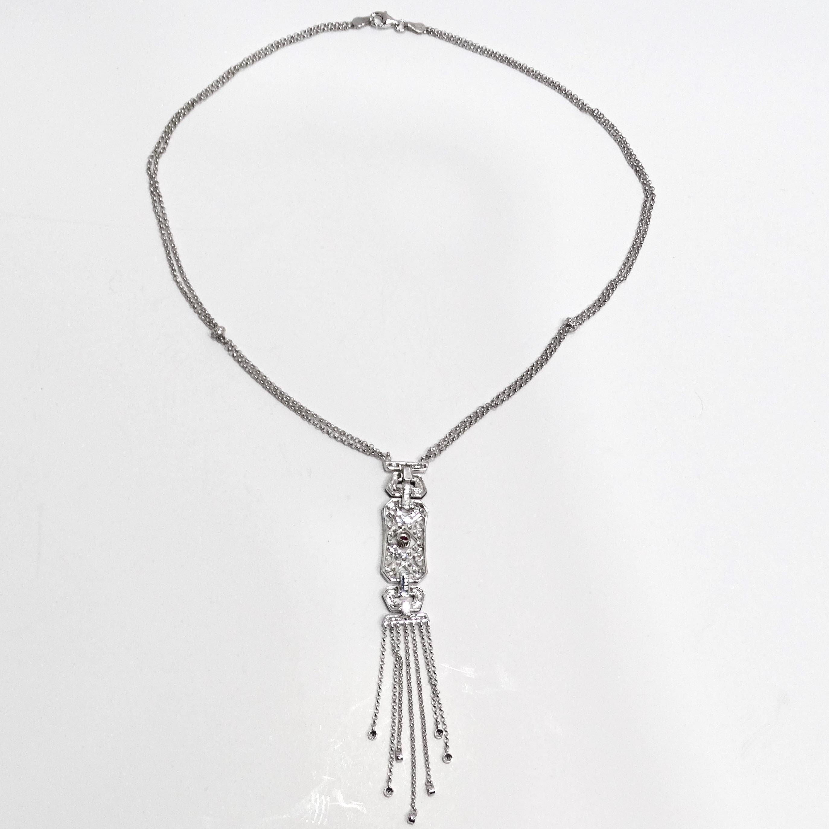 Collana in oro bianco 14K con diamanti, rubini e onice in vendita 7