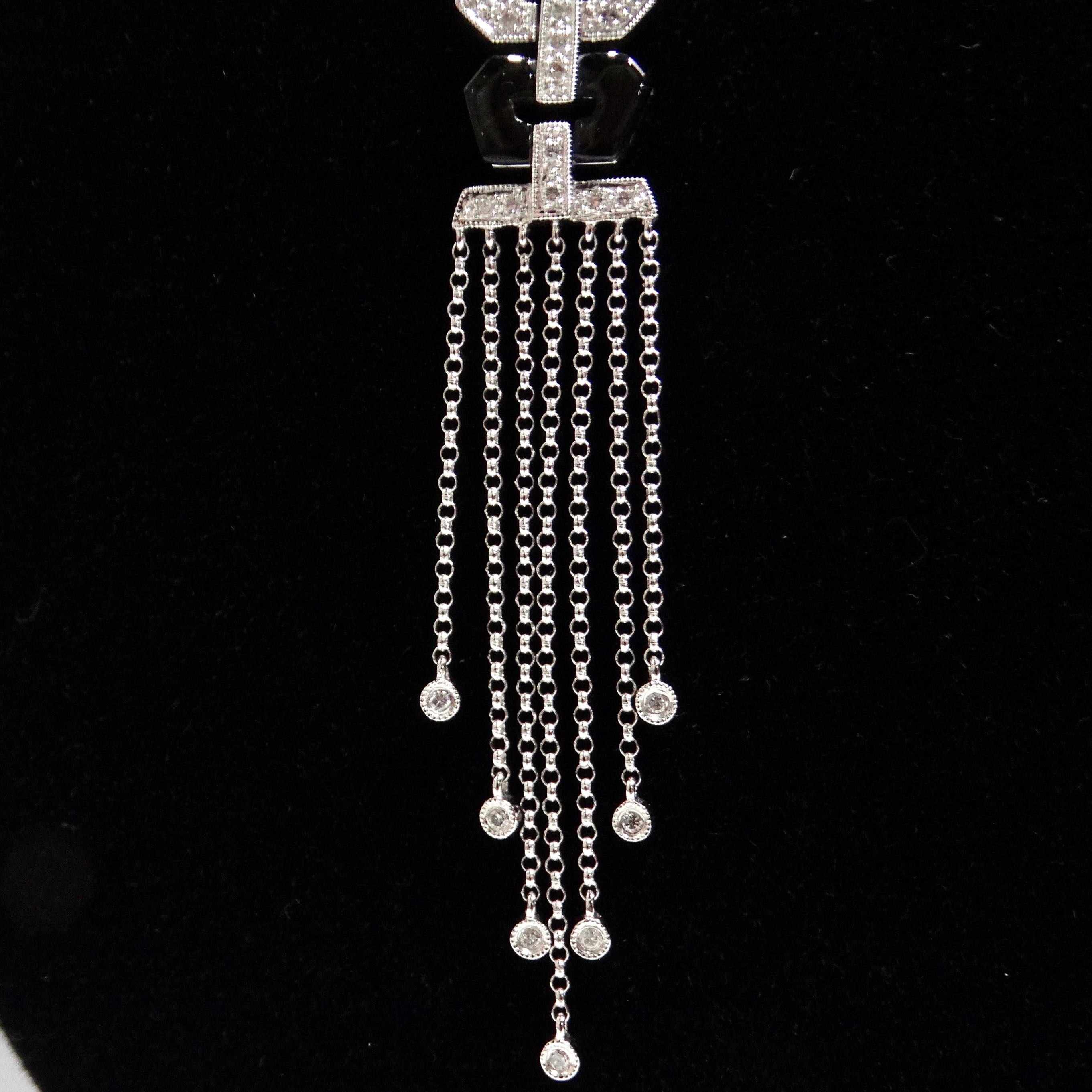 14K White Gold Diamond, Ruby, and Onyx Necklace In Excellent Condition For Sale In Scottsdale, AZ