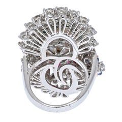 14K White Gold Diamond, Ruby, Emerald and South Sea Pearl Ring