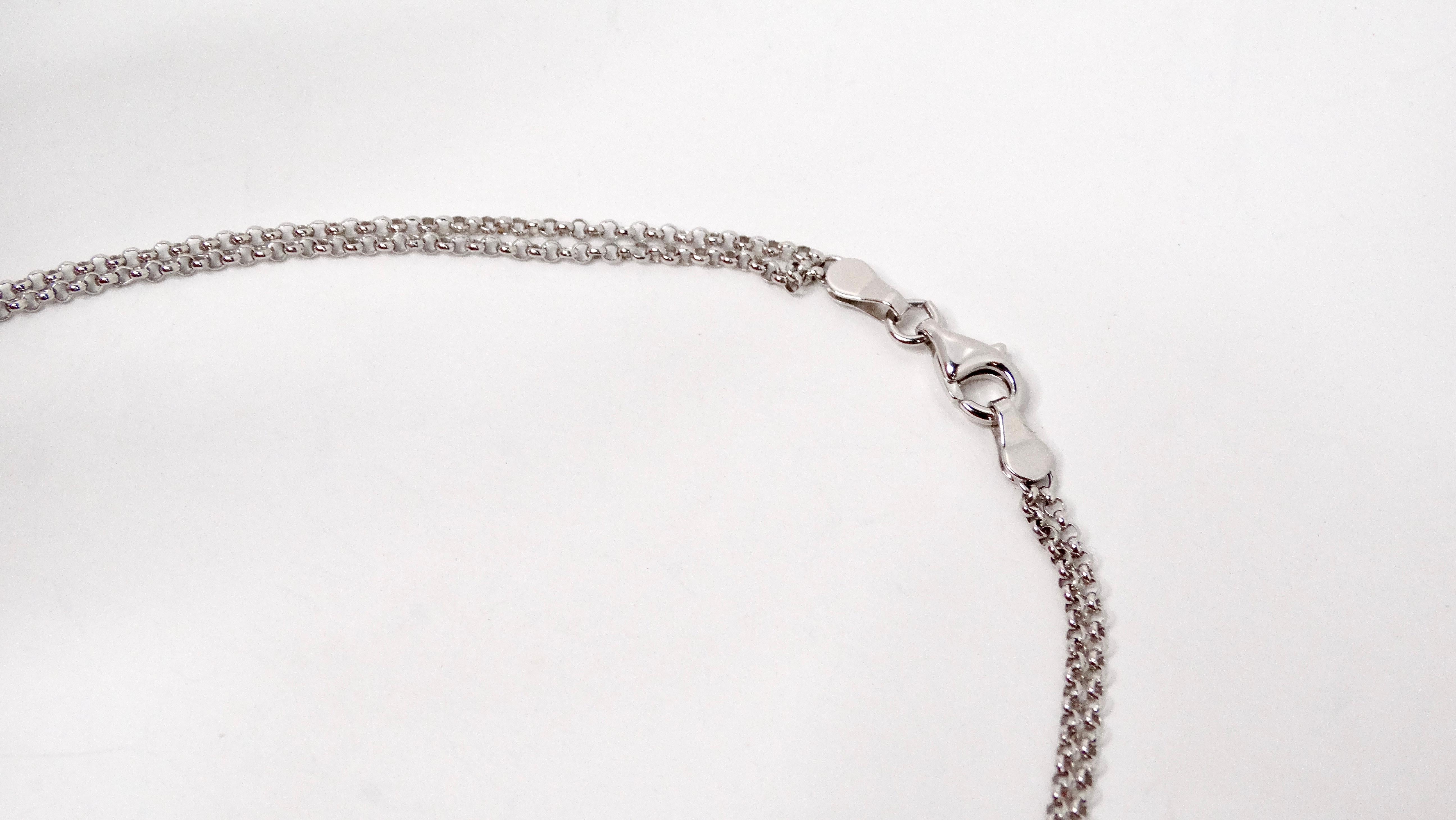 Collana con ciondolo a doppia catena in oro bianco 14k con diamanti, rubini e onice in vendita 3