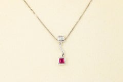 14k White Gold Diamond & Ruby Pendant Necklace