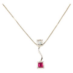 14k White Gold Diamond & Ruby Pendant Necklace