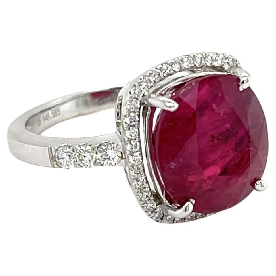 Pink Ruby Diamond Ring 14K White Gold For Sale at 1stDibs