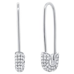 14K White Gold Diamond Safety Pin Earrings for Her