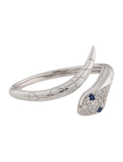 14K White Gold Diamond & Sapphire Open Snake Ring for Her