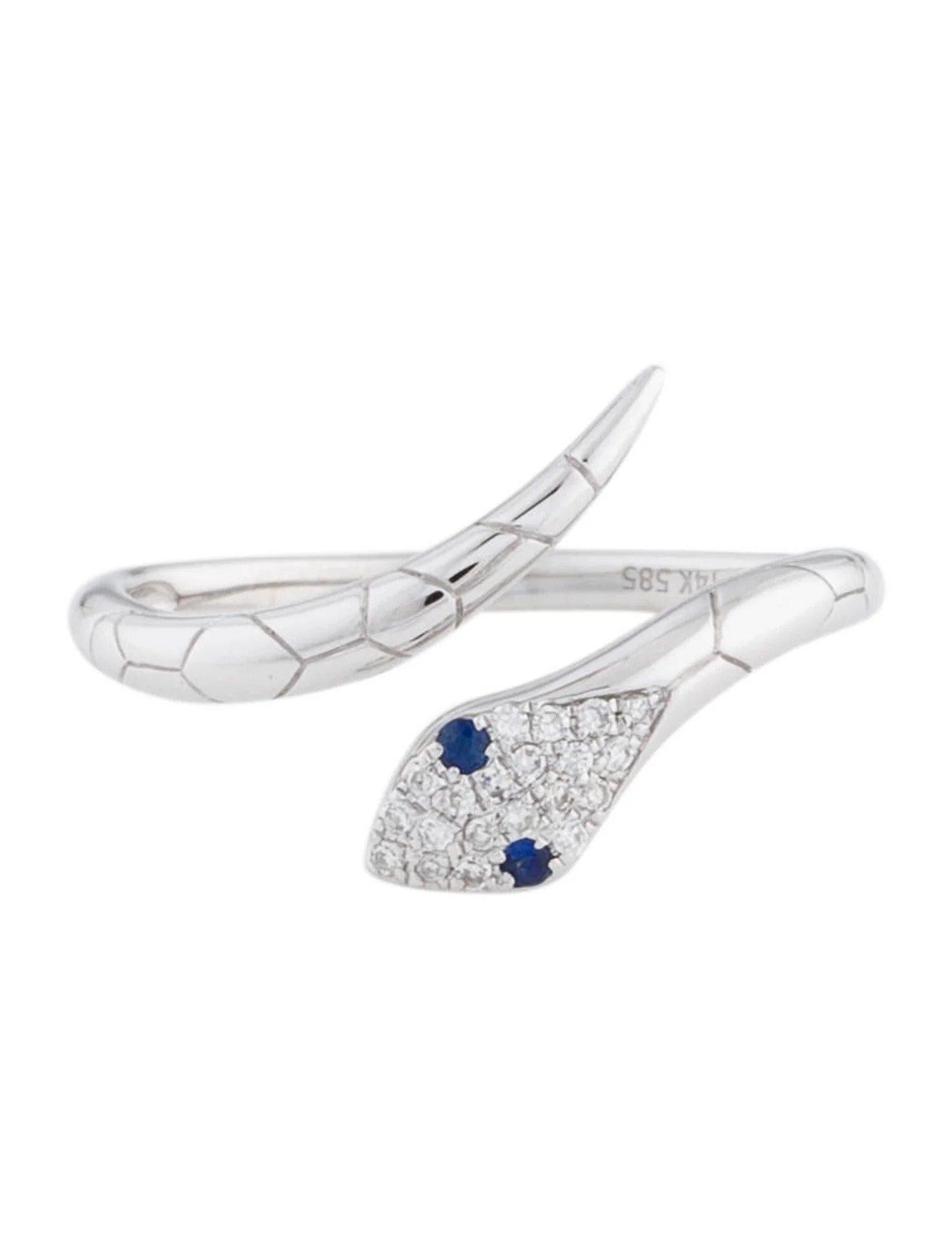 Contemporary 14K White Gold Diamond & Sapphire Open Snake Ring for Her For Sale
