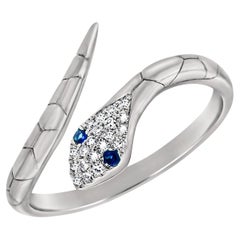 14K White Gold Diamond & Sapphire Open Snake Ring for Her