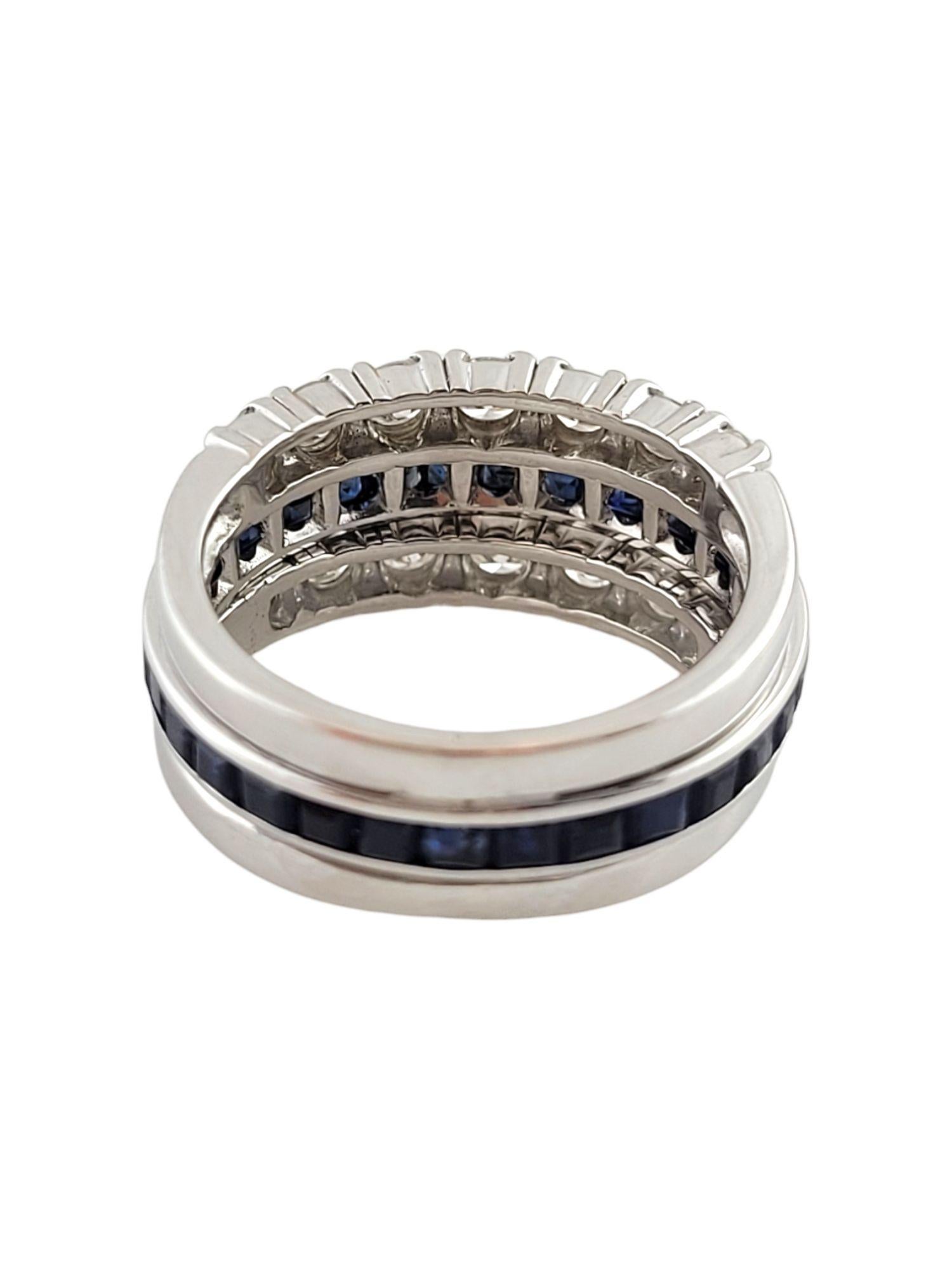 Vintage 14K White Gold Diamond Sapphire Ring Size 4.25

This gorgeous ring is decorated with 14 sparkling, round brilliant cut diamonds above and below a row of 30 gorgeous blue sapphires that wrap around the entire band!

Approximate total diamond