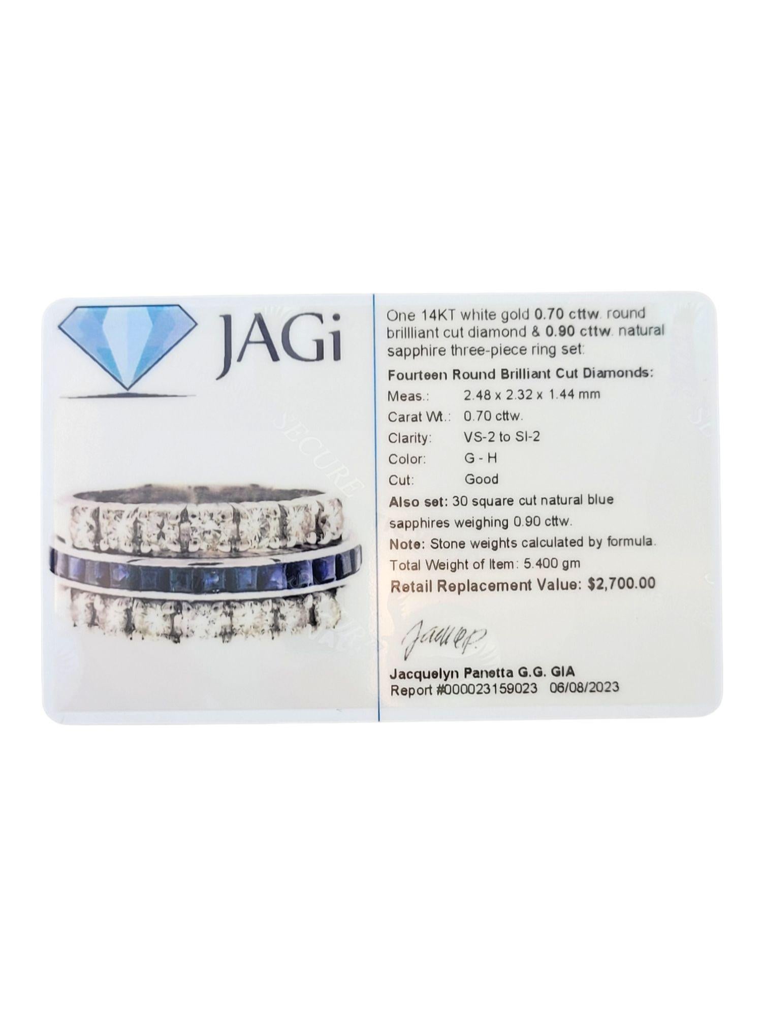 Round Cut 14K White Gold Diamond & Sapphire Ring Size 4.25
